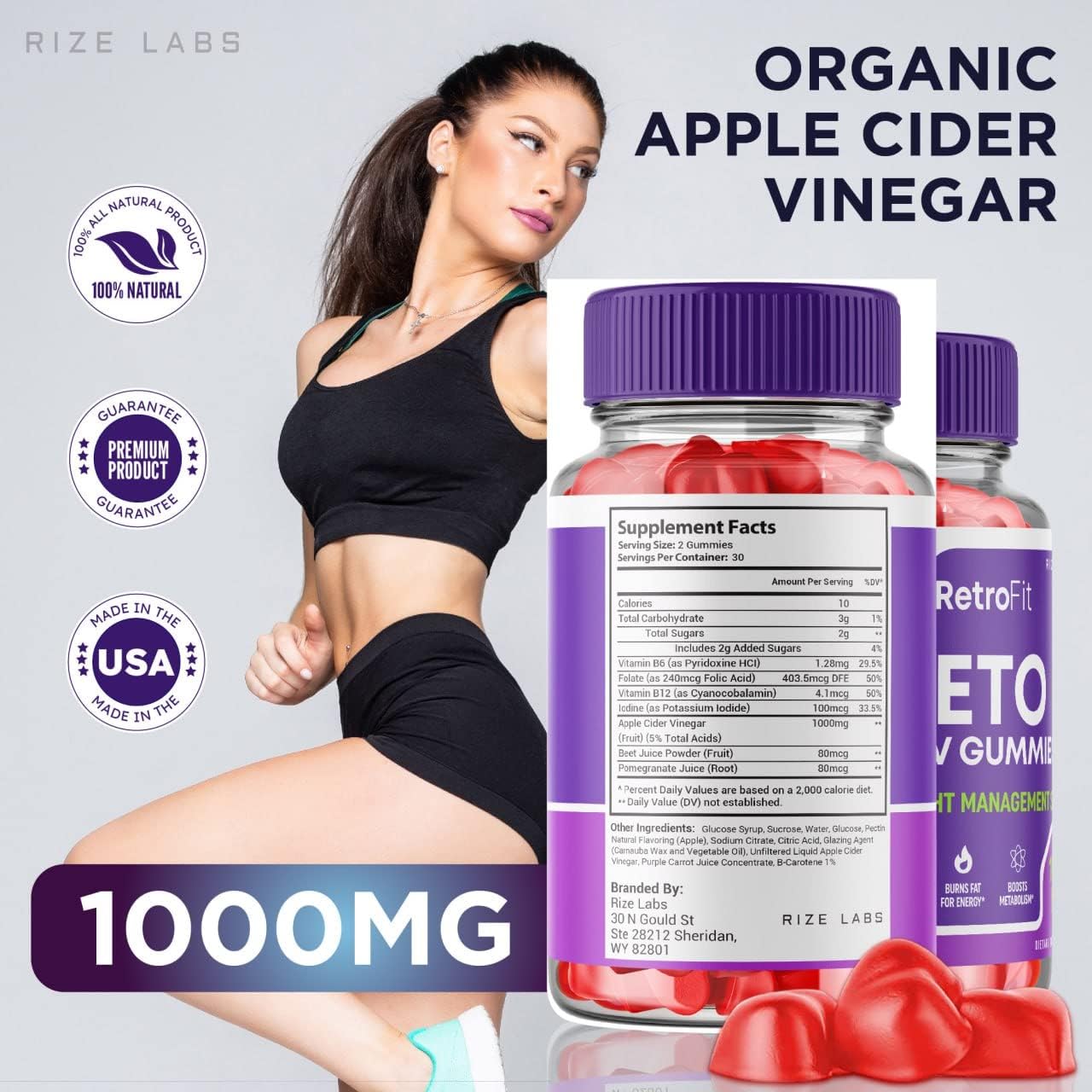 Rize Labs RetroFit Keto ACV Gummies - Advanced Weight Loss Supplement with Apple Cider Vinegar for Belly Fat Reduction - Extra Strength Formula (300 Gummies)