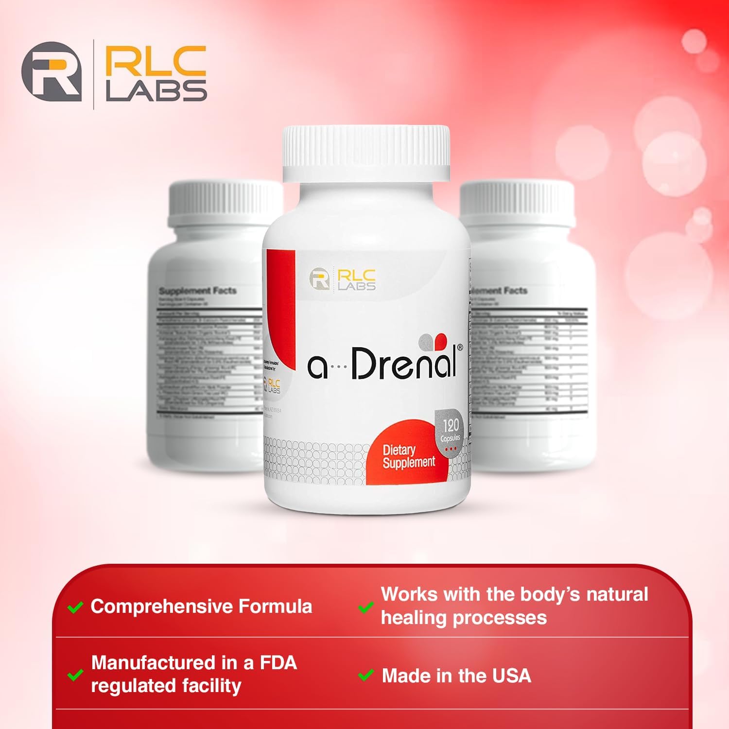 RLC Labs RLC, a-Drenal, Adrenal Support Capsules - Balance Cortisol, Boost Energy, Reduce Stress with Ashwagandha, Rhodiola, Cordyceps, Ginseng, L-Theanine - Men & Women's Adrenal Support