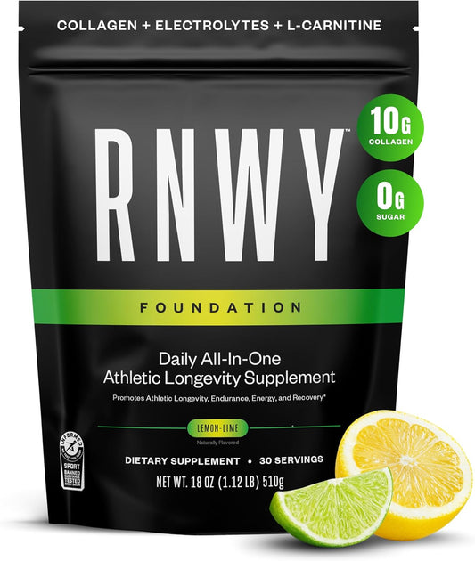 RNWY Lemon Lime Collagen Powder with Electrolytes and Multivitamin - 10g Peptides, Sugar Free, 30 Servings