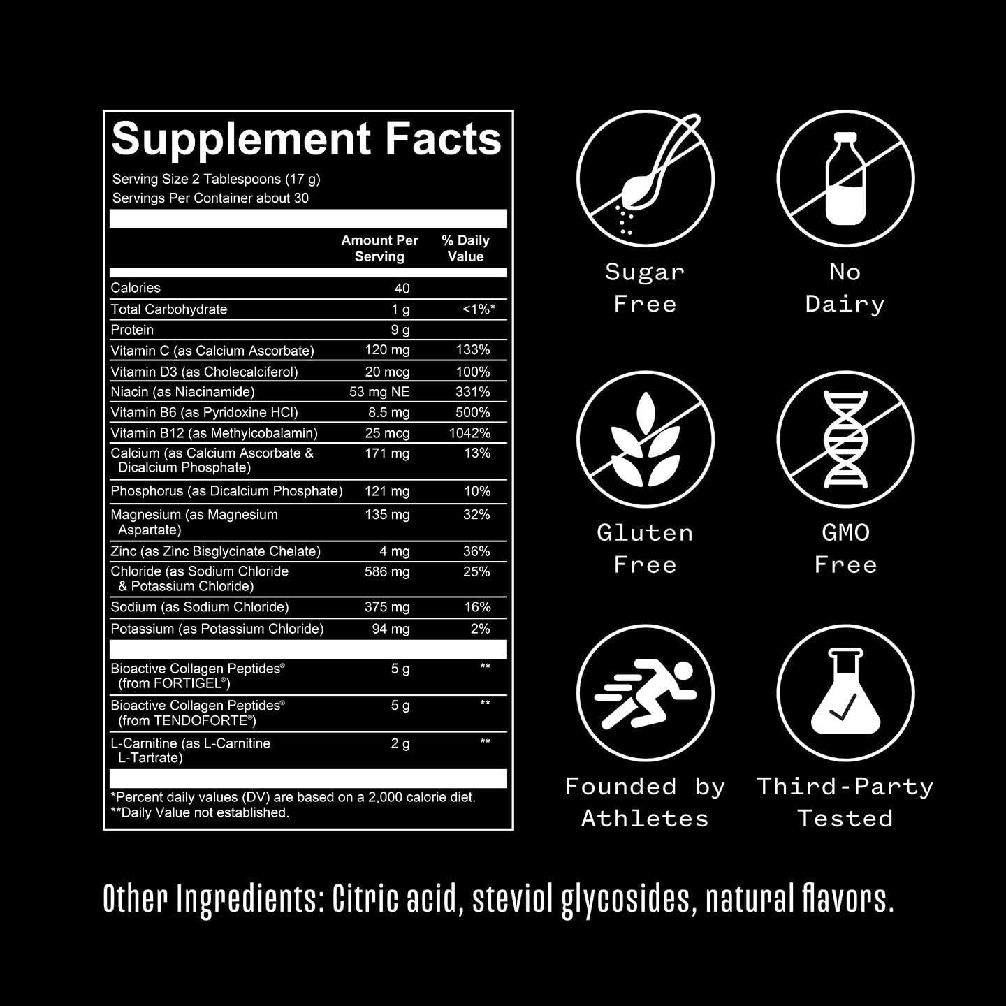 RNWY Lemon Lime Collagen Powder with Electrolytes and Multivitamin - 10g Peptides, Sugar Free, 30 Servings