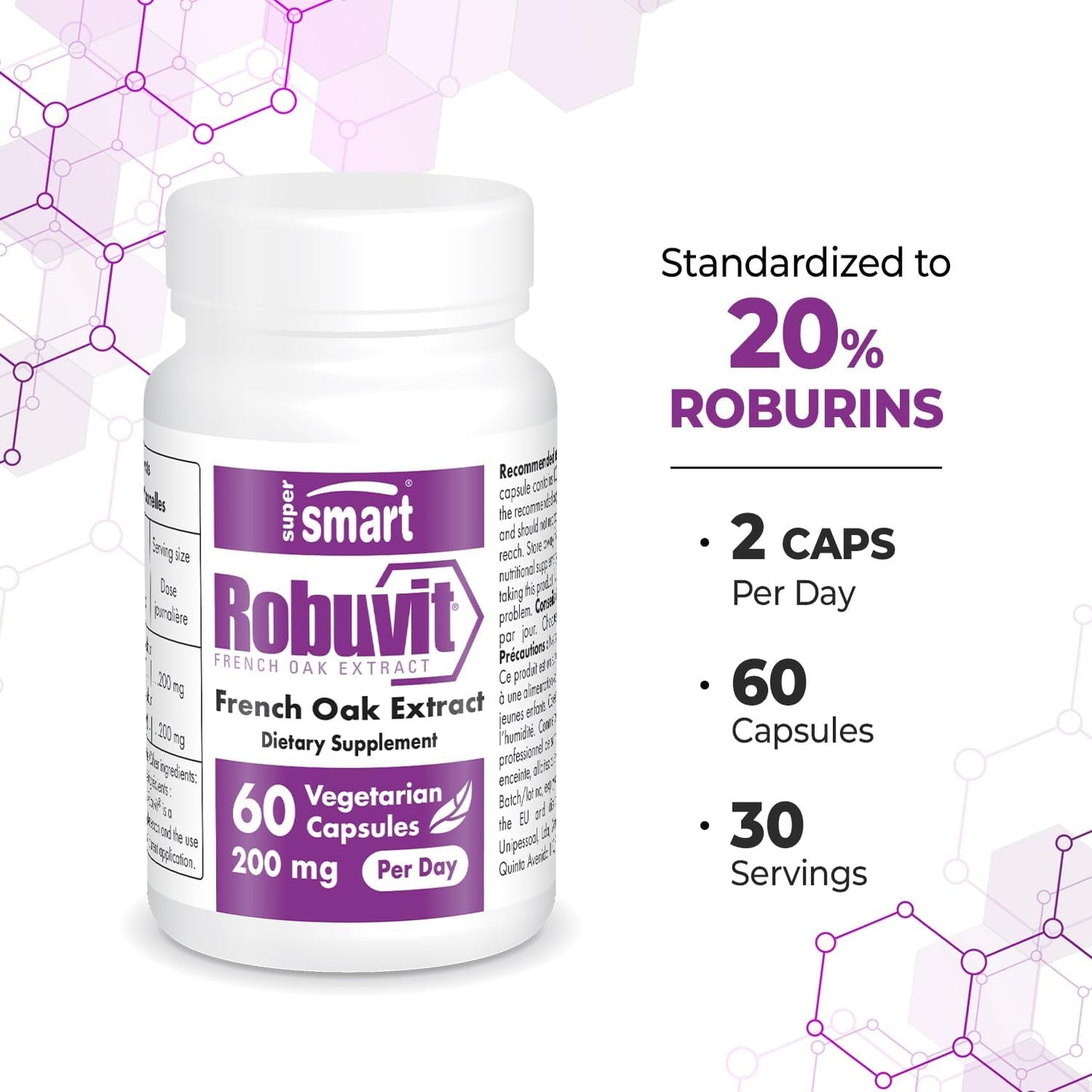 Robuvit Energy Supplement - French Oak Wood Extract Capsules 200mg - Antioxidant & Non-GMO - Gluten Free - 60 Vegetarian Capsules