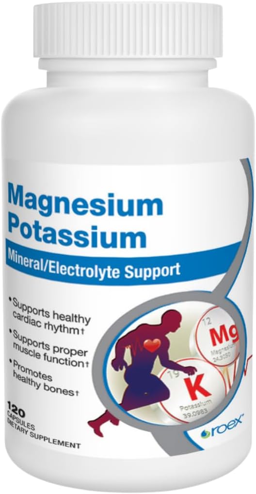 Roex Magnesium Potassium Dietary Supplements | Promote Overall Health and Cellular Function | 120 Count