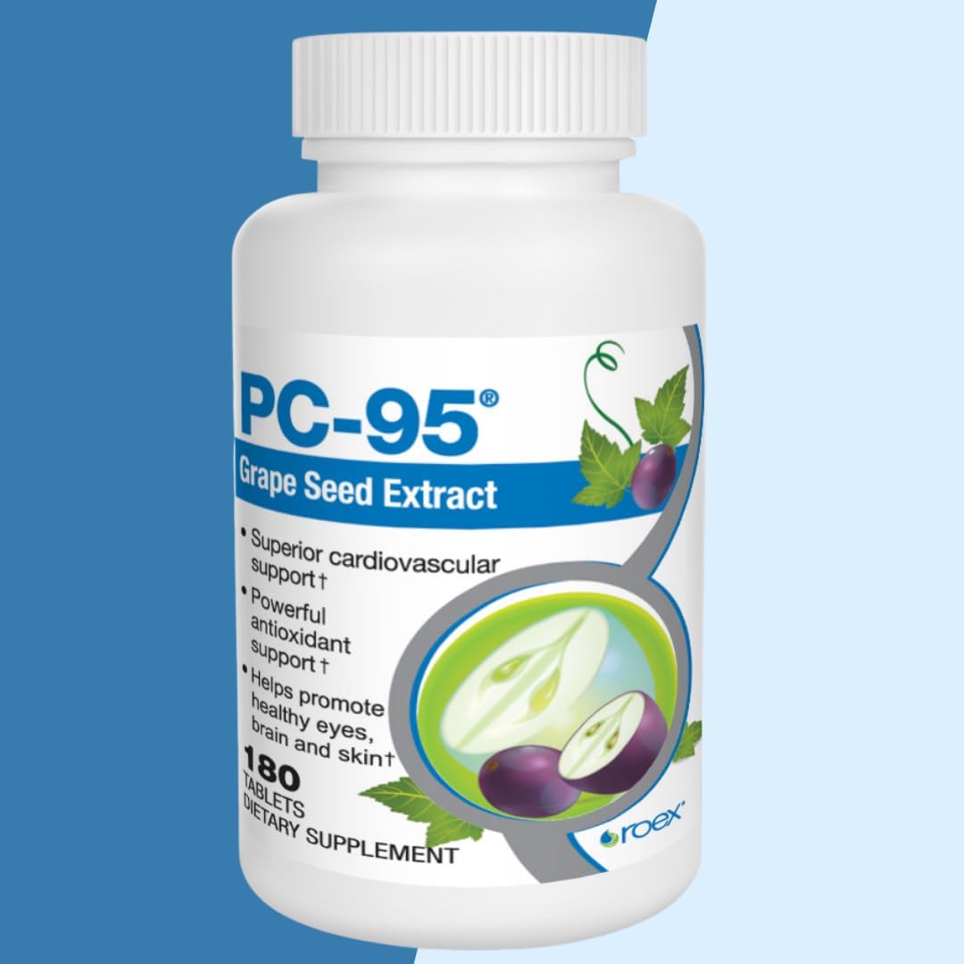 Roex PC-95 Grape Seed Extract Dietary Supplements for Stress Relief, Healthy Eyes, Brain, Skin, Cardiovascular Support - 180 Count