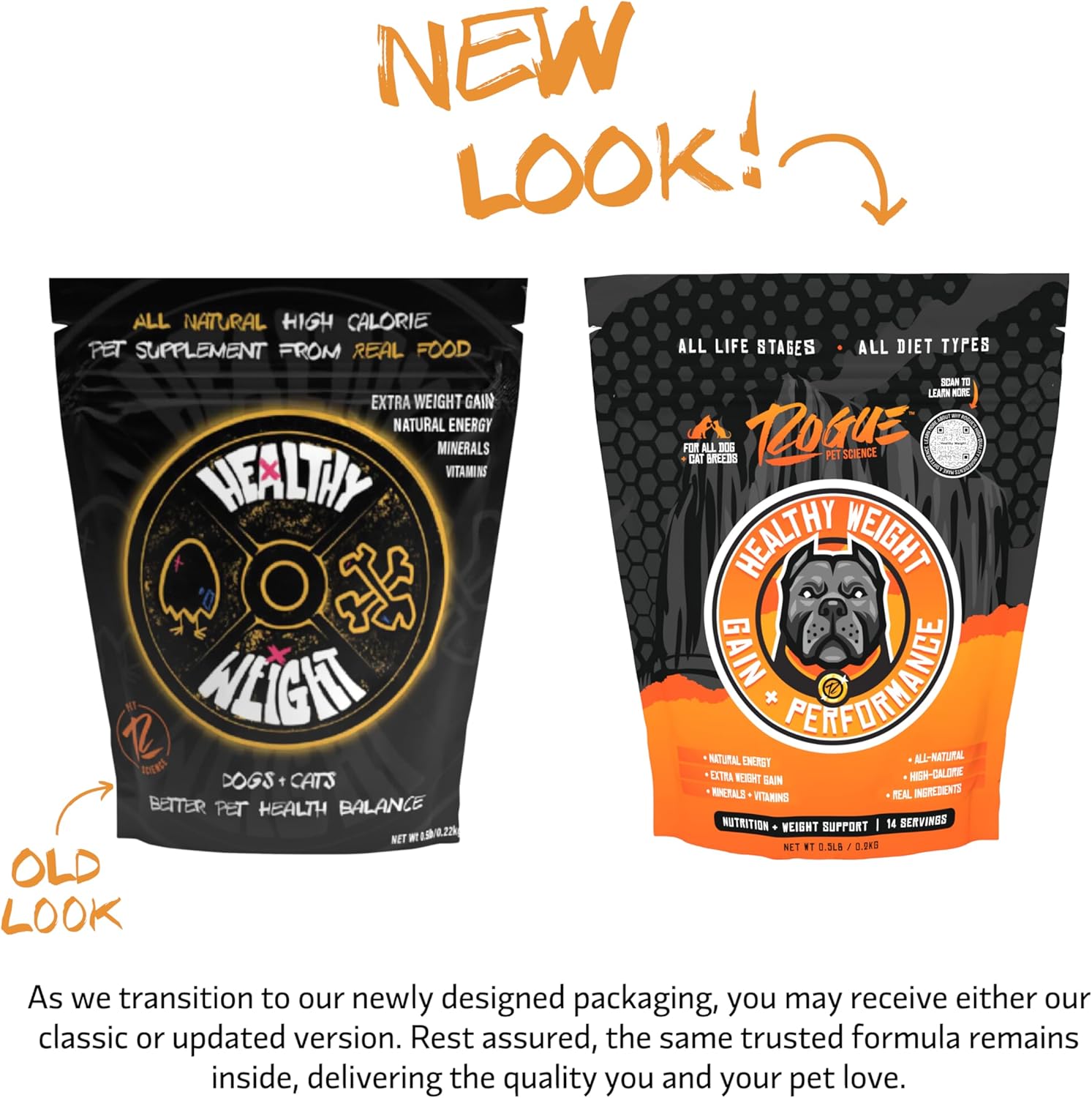 Rogue Pet Science Healthy Weight Natural Dog & Cat Food Topper - High Calorie Weight Gainer - Supports Gut Health & Digestion - Provides Natural Energy - 1/2 lb