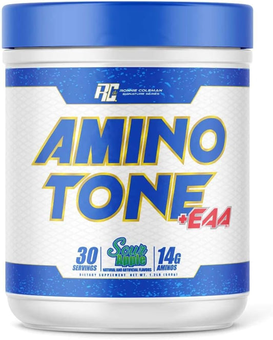 Ronnie Coleman Signature Series Amino-Tone EAAs Powder - BCAAs, Hydration, Post Workout Recovery - Sour Apple Flavor - 30 Servings