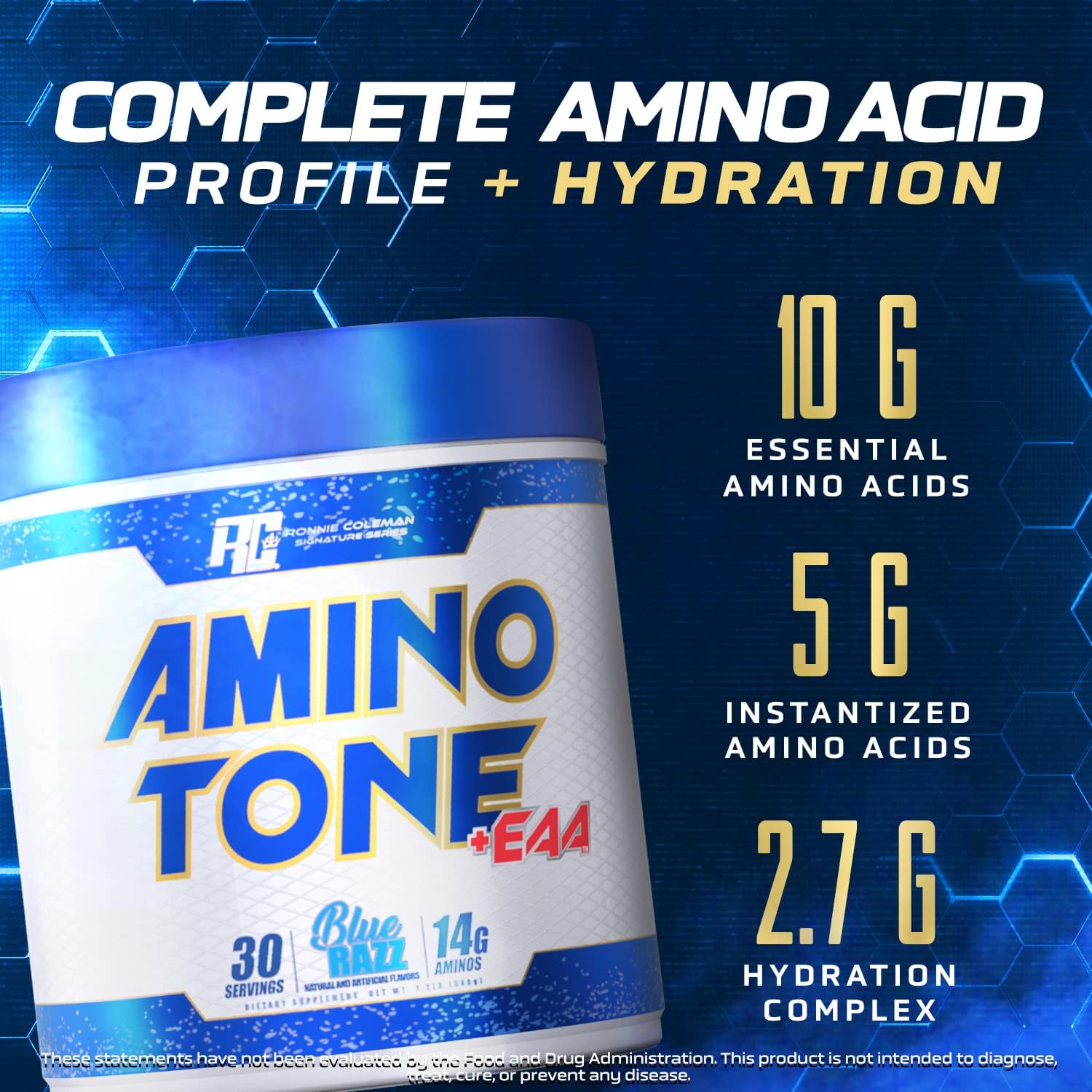 Ronnie Coleman Signature Series Amino-Tone EAAs Powder - BCAAs, Hydration, Post Workout Recovery - Sour Apple Flavor - 30 Servings