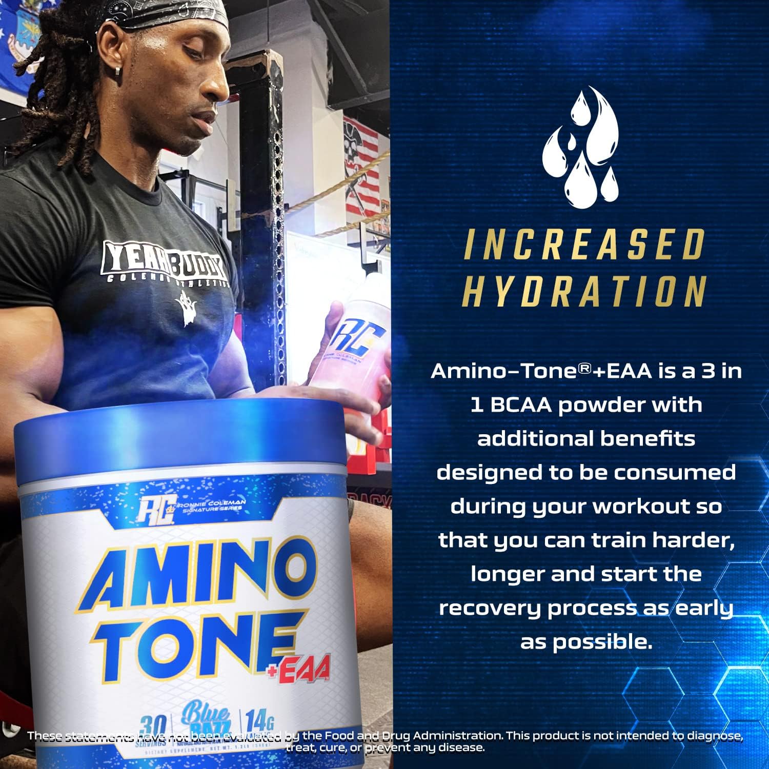 Ronnie Coleman Signature Series Amino-Tone EAAs Powder - BCAAs, Hydration, Post Workout Recovery - Sour Apple Flavor - 30 Servings
