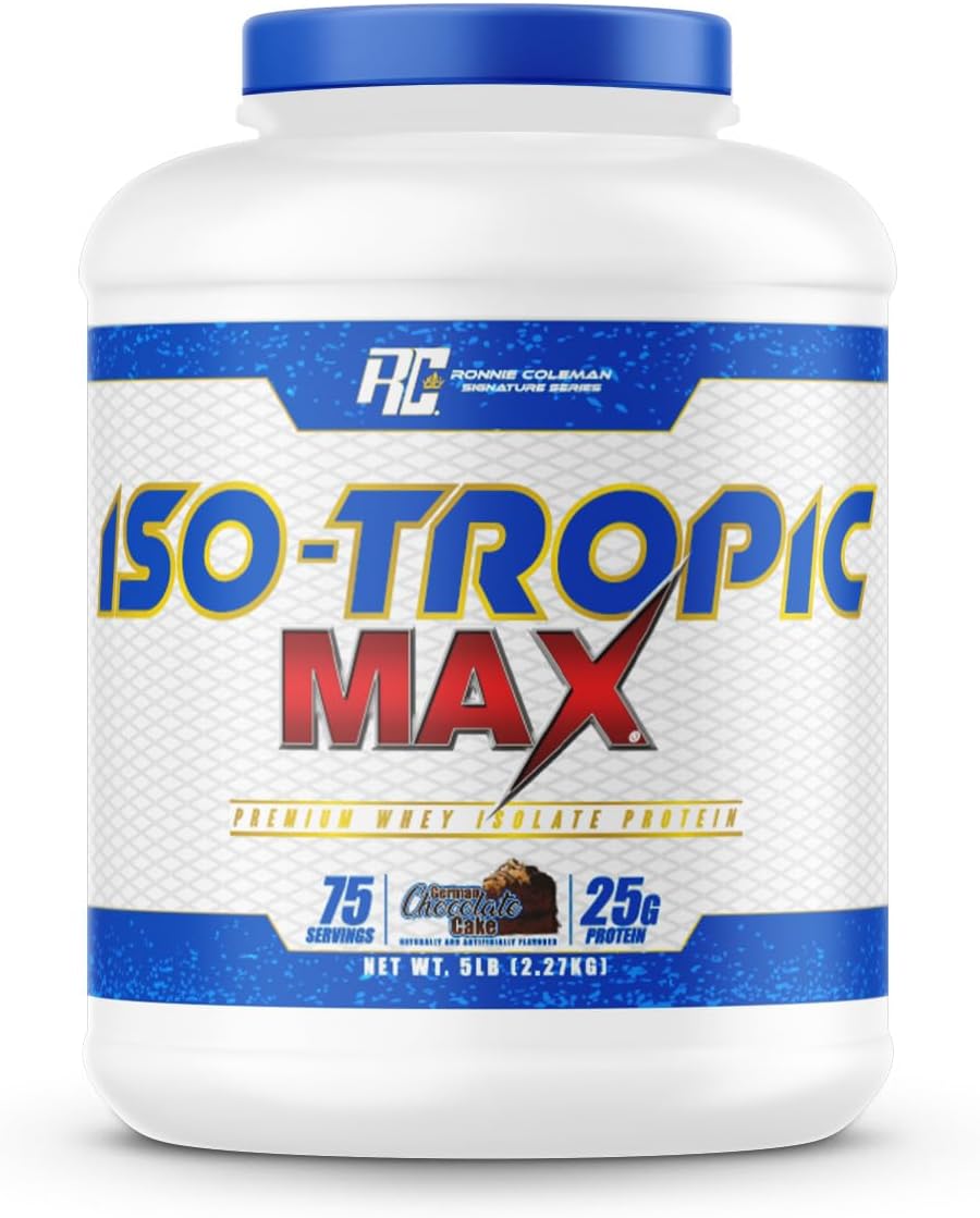 Ronnie Coleman Signature Series Iso-Tropic Max Whey Isolate Protein Powder, German Chocolate Cake Flavor - 5 lbs, 75 Servings for Lean Muscle & Recovery