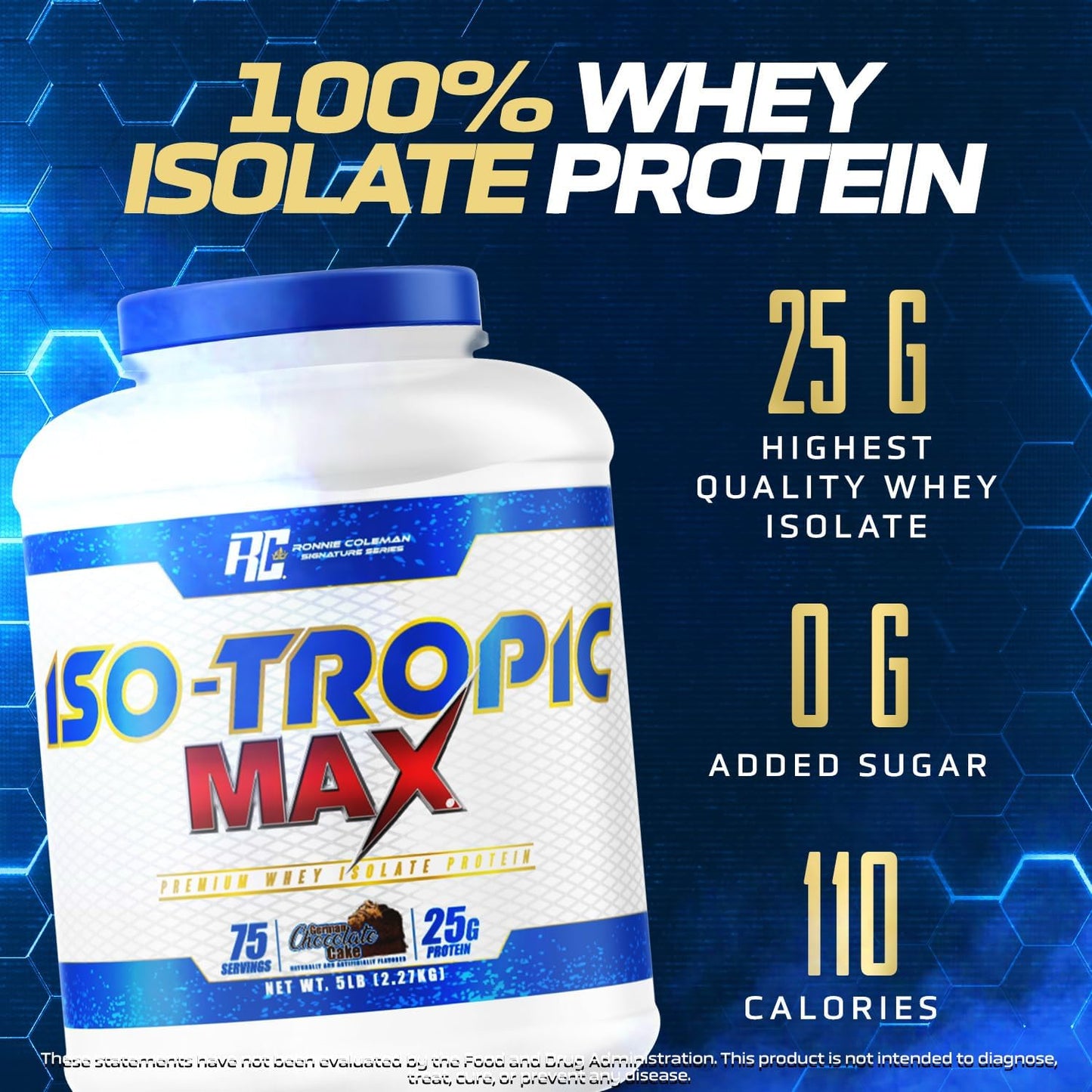 Ronnie Coleman Signature Series Iso-Tropic Max Whey Isolate Protein Powder, German Chocolate Cake Flavor - 5 lbs, 75 Servings for Lean Muscle & Recovery