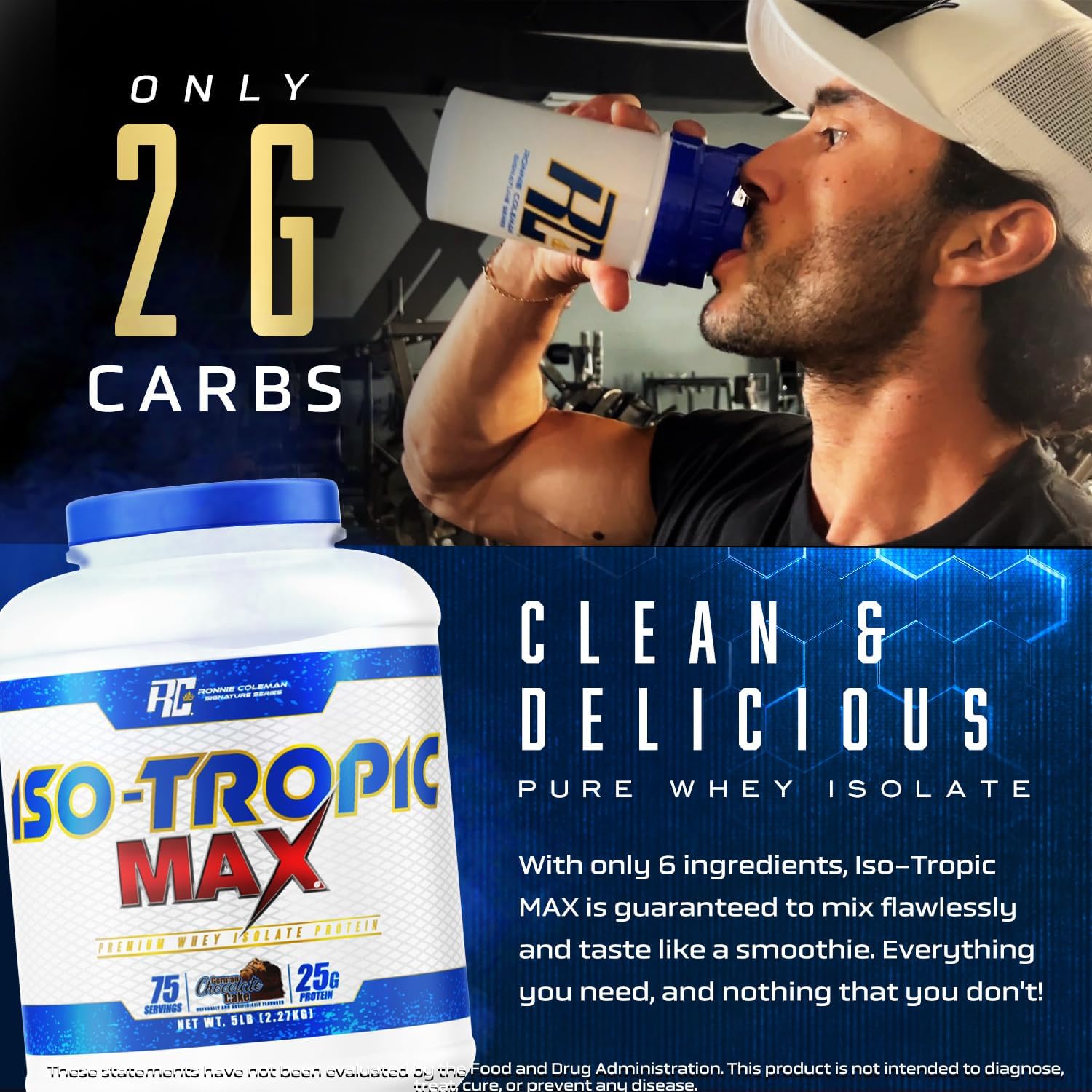 Ronnie Coleman Signature Series Iso-Tropic Max Whey Isolate Protein Powder, German Chocolate Cake Flavor - 5 lbs, 75 Servings for Lean Muscle & Recovery