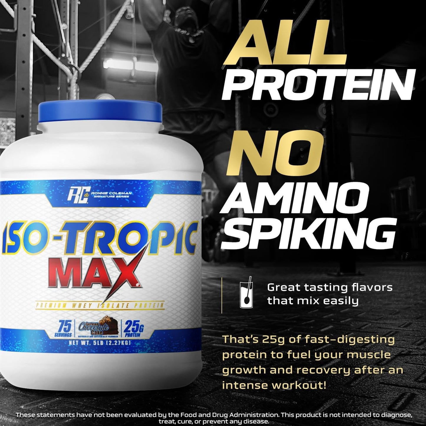 Ronnie Coleman Signature Series Iso-Tropic Max Whey Isolate Protein Powder, German Chocolate Cake Flavor - 5 lbs, 75 Servings for Lean Muscle & Recovery