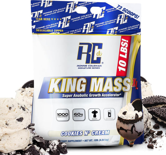 Ronnie Coleman Signature Series King Mass XL Cookies N' Cream 10 lb - High Calorie Mass Gainer Protein Powder with Creatine & Glutamine