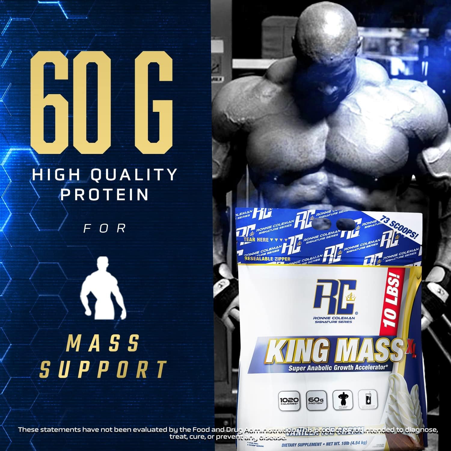 Ronnie Coleman Signature Series King Mass XL Cookies N' Cream 10 lb - High Calorie Mass Gainer Protein Powder with Creatine & Glutamine