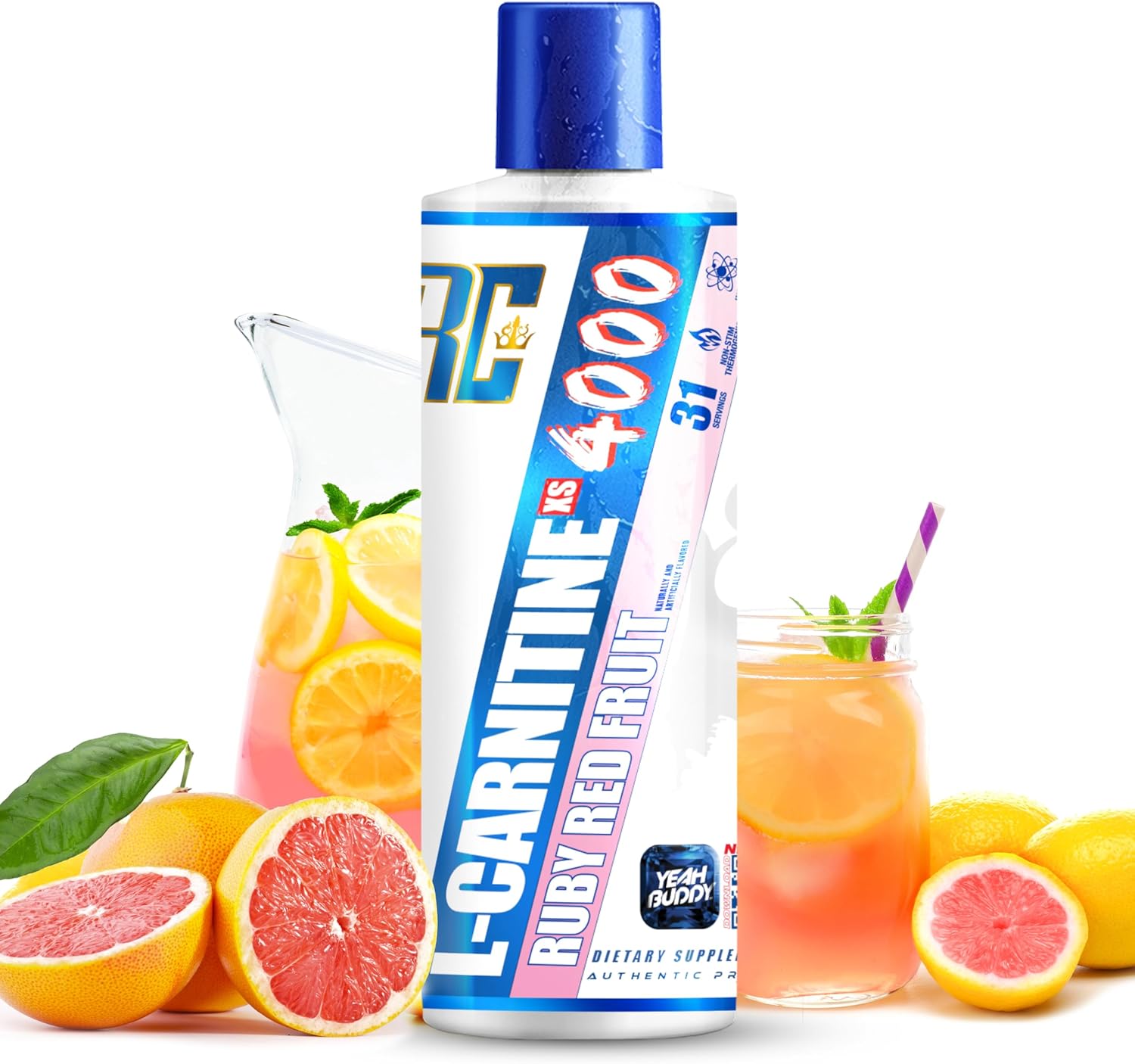 Ronnie Coleman Signature Series L Carnitine XS 4000 Liquid - Lean Muscle Support - Stimulant & Sugar Free - 16 Oz Ruby Red Fruit Flavor