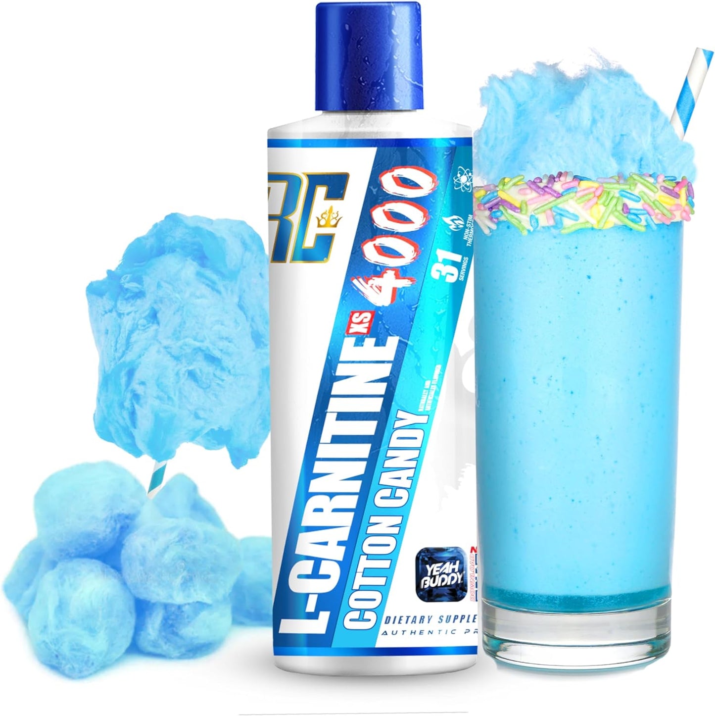 Ronnie Coleman Signature Series L Carnitine XS 4000 Liquid - Stimulant & Sugar Free Muscle Support - 16 Oz, Cotton Candy Flavor
