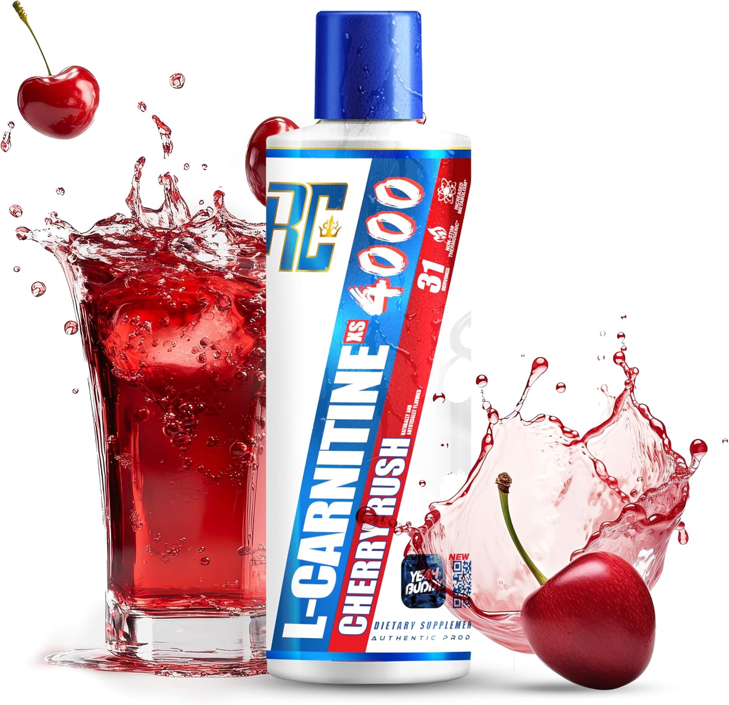 Ronnie Coleman Signature Series L Carnitine XS 4000 Liquid - Stimulant Free Sugar Free Lean Muscle Strength Support - 16 Oz Cherry Rush Flavor