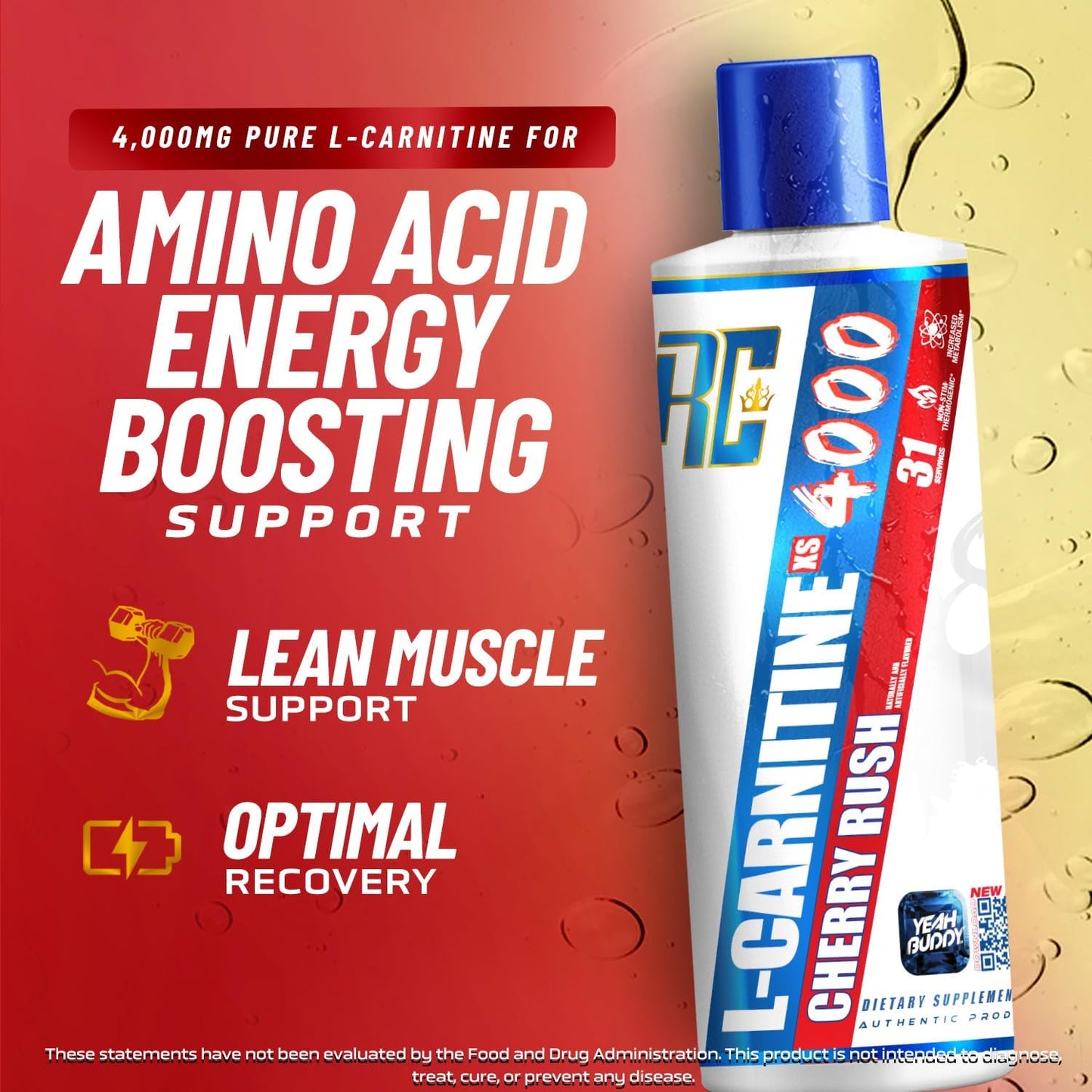 Ronnie Coleman Signature Series L Carnitine XS 4000 Liquid - Stimulant Free Sugar Free Lean Muscle Strength Support - 16 Oz Cherry Rush Flavor
