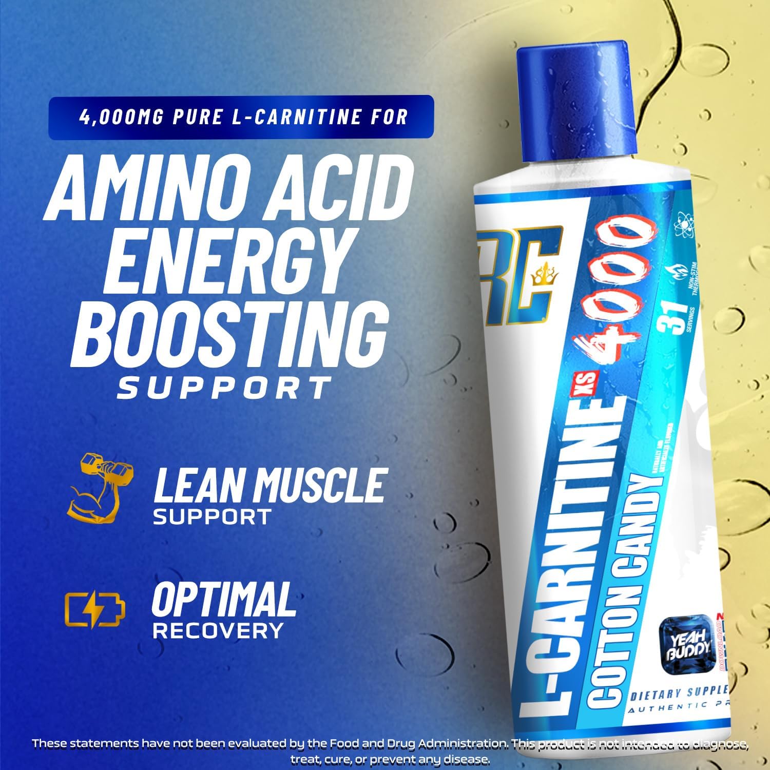 Ronnie Coleman Signature Series L Carnitine XS 4000 Liquid - Stimulant & Sugar Free Muscle Support - 16 Oz, Cotton Candy Flavor