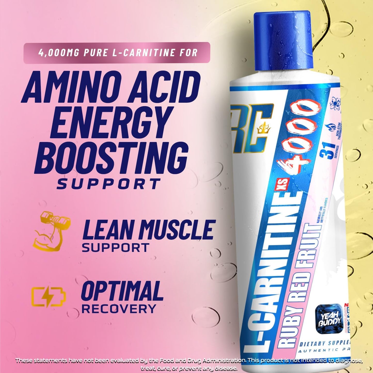 Ronnie Coleman Signature Series L Carnitine XS 4000 Liquid - Lean Muscle Support - Stimulant & Sugar Free - 16 Oz Ruby Red Fruit Flavor