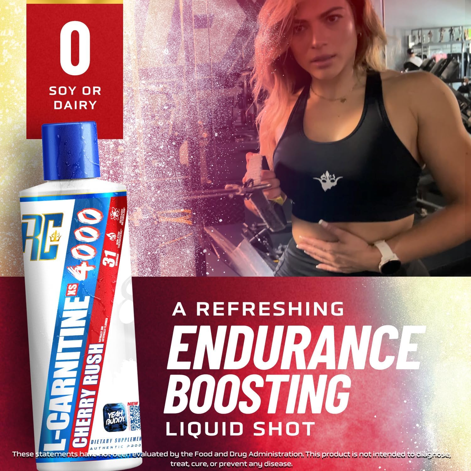 Ronnie Coleman Signature Series L Carnitine XS 4000 Liquid - Stimulant Free Sugar Free Lean Muscle Strength Support - 16 Oz Cherry Rush Flavor