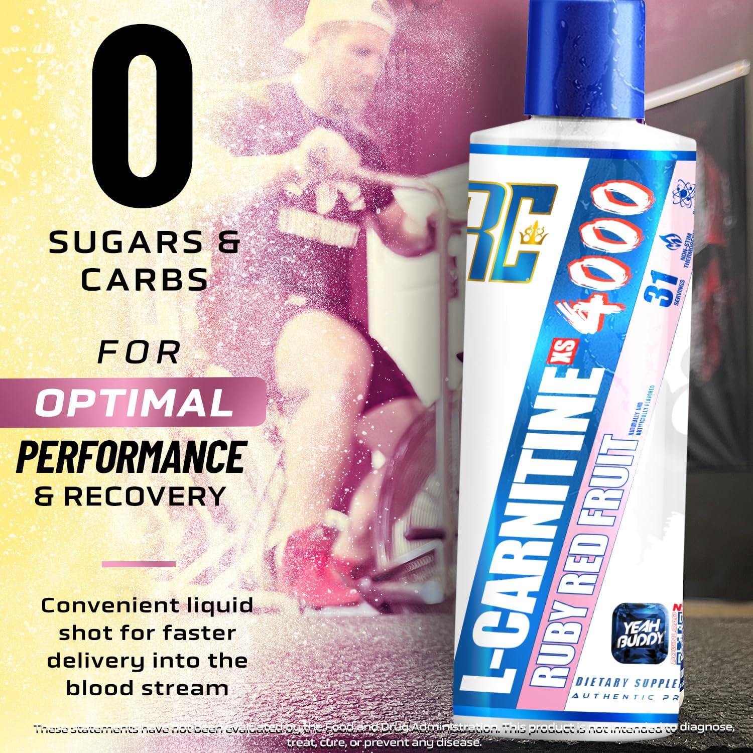 Ronnie Coleman Signature Series L Carnitine XS 4000 Liquid - Lean Muscle Support - Stimulant & Sugar Free - 16 Oz Ruby Red Fruit Flavor