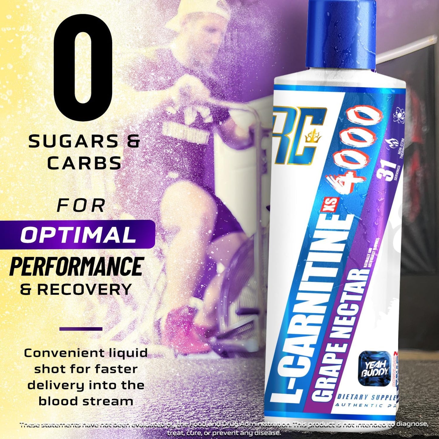 Ronnie Coleman Signature Series L Carnitine XS 4000 Liquid Grape Nectar - Lean Muscle Strength Support for Men & Women, 16 oz