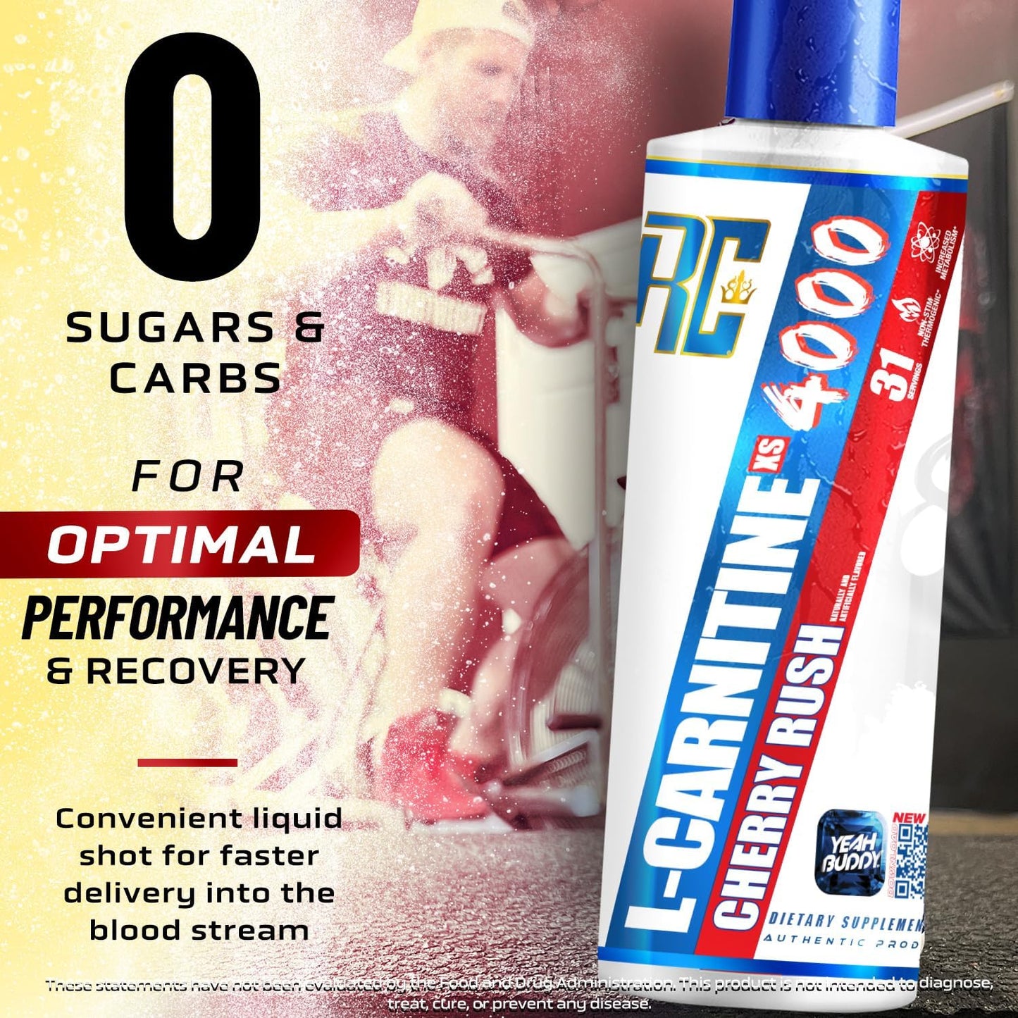 Ronnie Coleman Signature Series L Carnitine XS 4000 Liquid - Stimulant Free Sugar Free Lean Muscle Strength Support - 16 Oz Cherry Rush Flavor