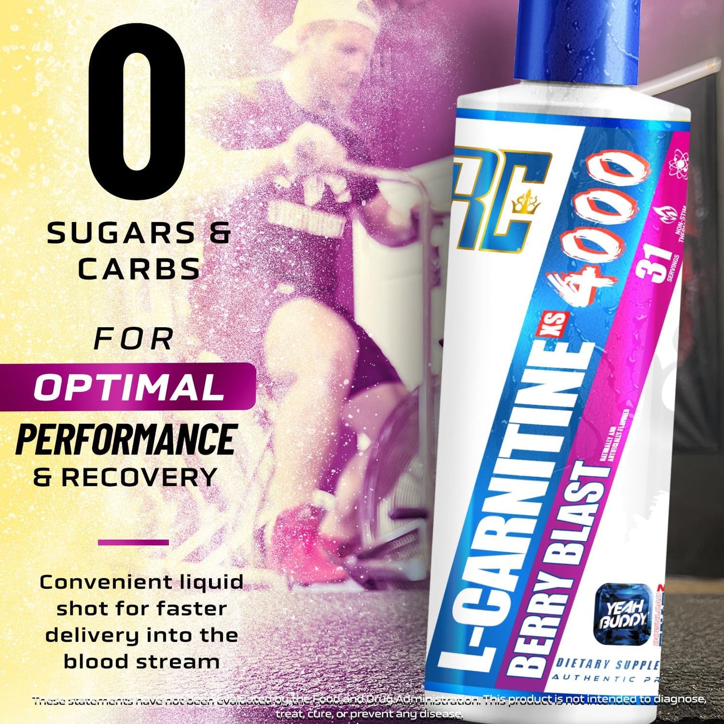 Ronnie Coleman Signature Series L Carnitine XS 4000 Liquid - Stimulant/Sugar Free, Lean Muscle Strength Support - Amino Acid Supplement for Men & Women - Berry Blast Flavor, 16 Oz