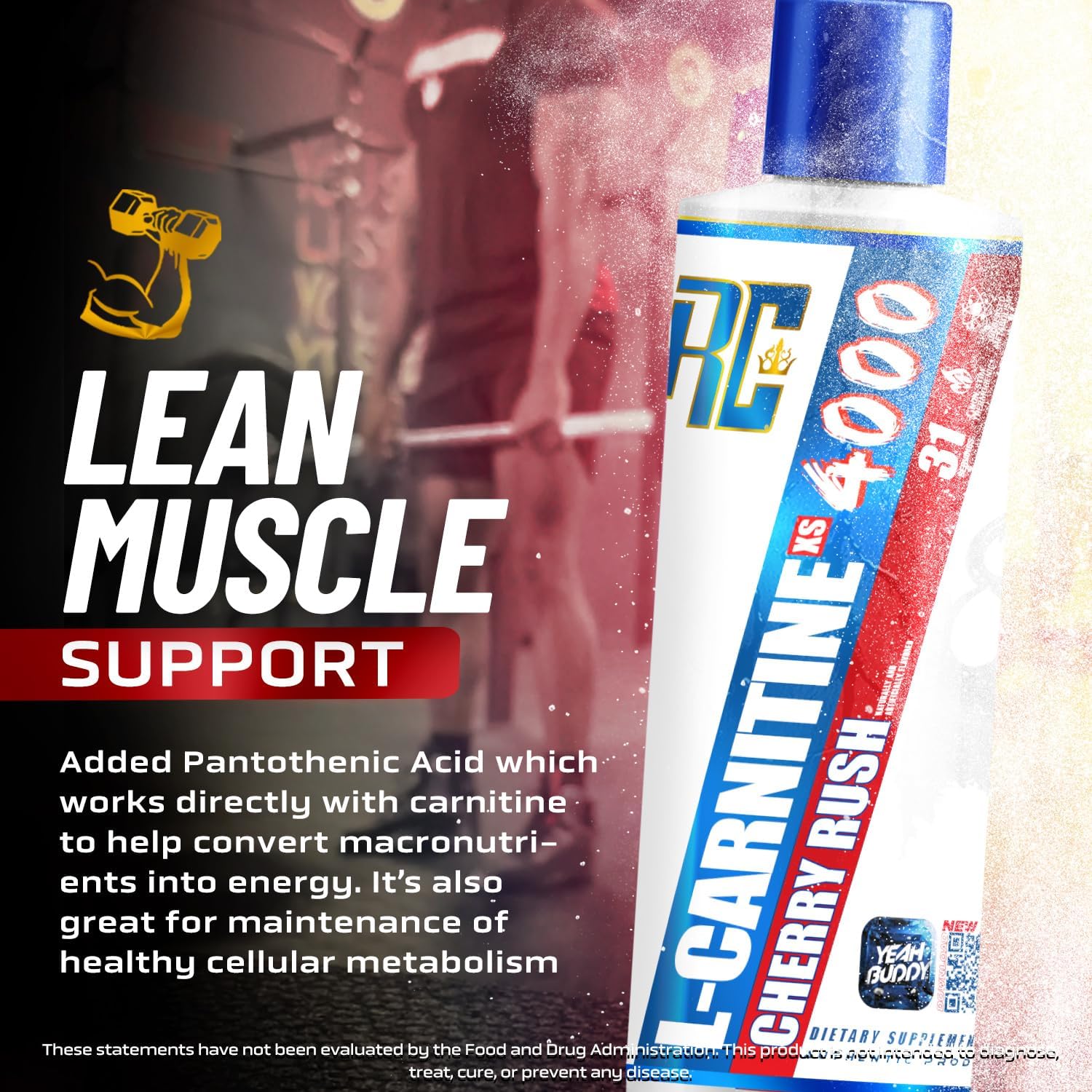 Ronnie Coleman Signature Series L Carnitine XS 4000 Liquid - Stimulant Free Sugar Free Lean Muscle Strength Support - 16 Oz Cherry Rush Flavor