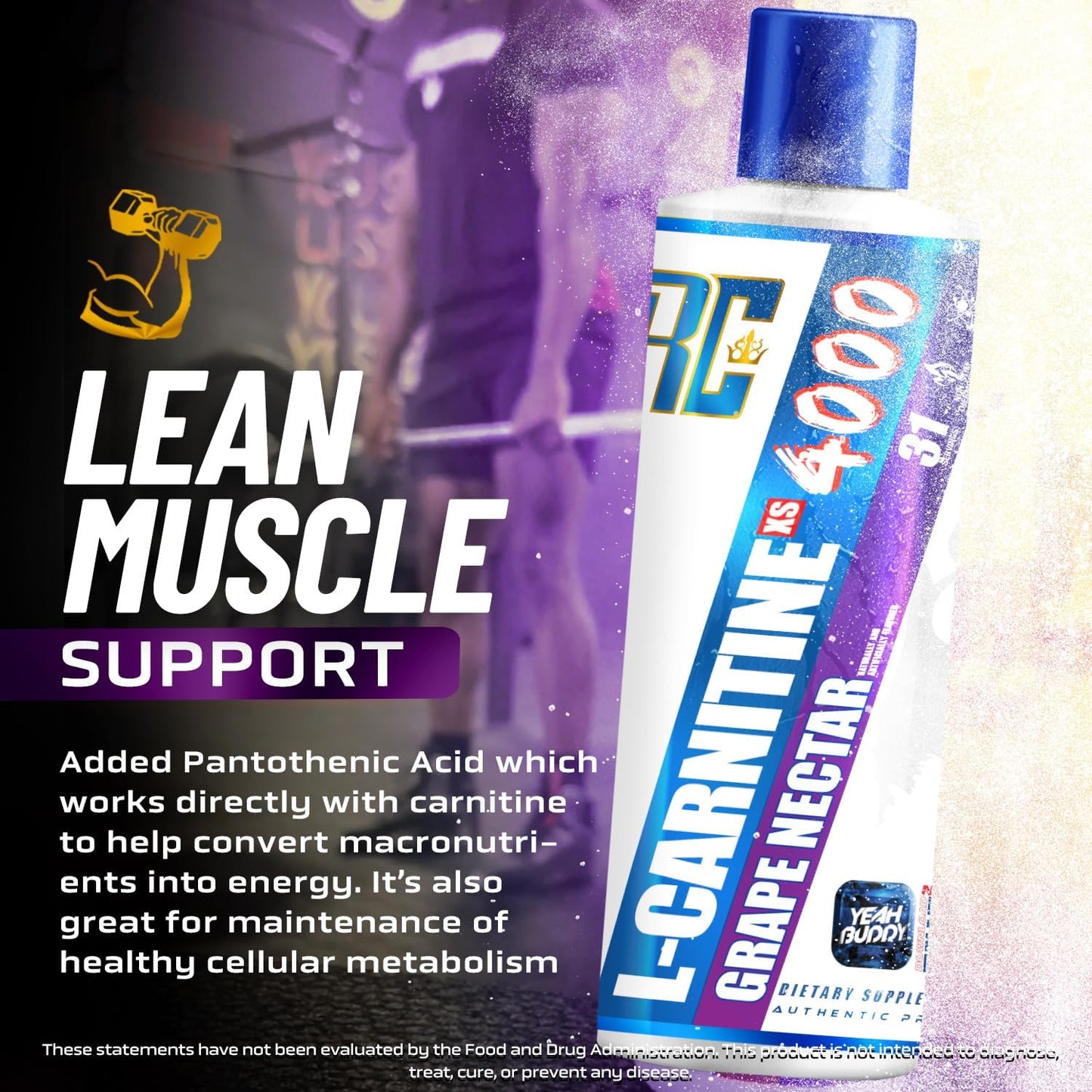 Ronnie Coleman Signature Series L Carnitine XS 4000 Liquid Grape Nectar - Lean Muscle Strength Support for Men & Women, 16 oz