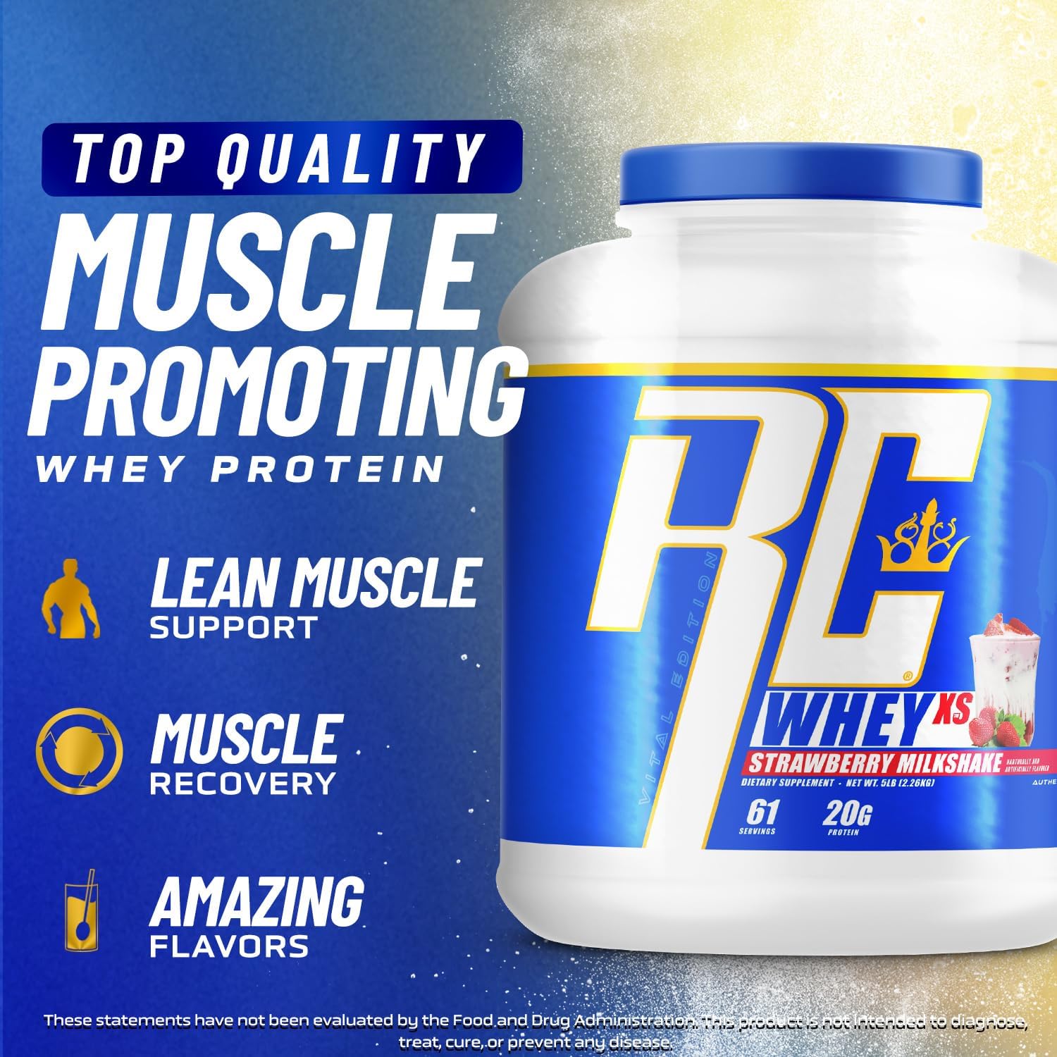 Ronnie Coleman Signature Series Whey XS Protein Powder - Lean Muscle Support Shake Mix, Low Sugar for Women & Men - 5 lb Bottle (Milk Chocolate)