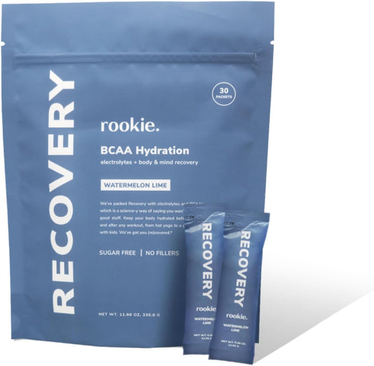 Rookie Wellness Recovery BCAA Powder - Electrolytes & BCAAs for Muscle Recovery, Hydration - Watermelon Lime Flavor (30 Servings)