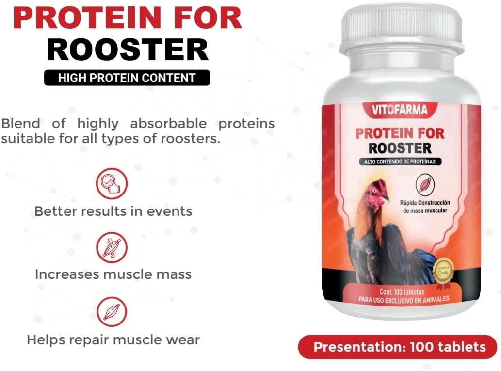 Rooster Chicken Protein Blend - Whey and Egg Albumin Base for Gallos - 100 Tablets