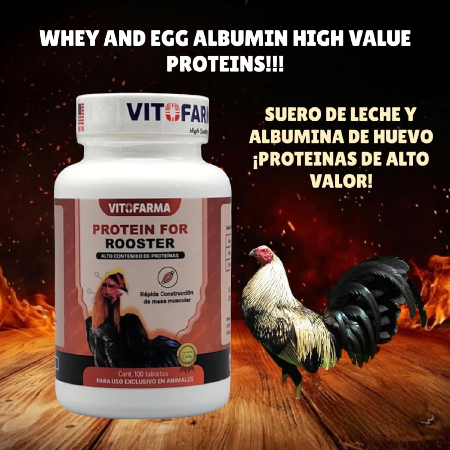 Rooster Chicken Protein Blend - Whey and Egg Albumin Base for Gallos - 100 Tablets