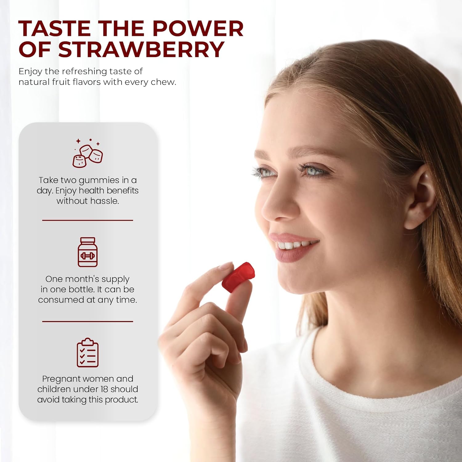 Ros Natural Pre-Workout Gummies with Creatine & Green Coffee Extract - Energy, Focus, Endurance Boost - Strawberry Flavor - 60 Gummies