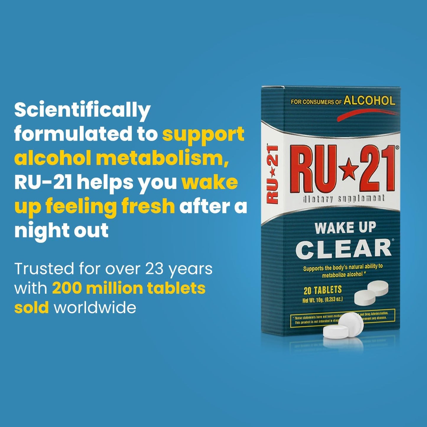 RU-21 Hangover Supplement for Work Morning After Drinking | Liver Support & Fast Recovery | Trusted USA-Made (20 Pills)