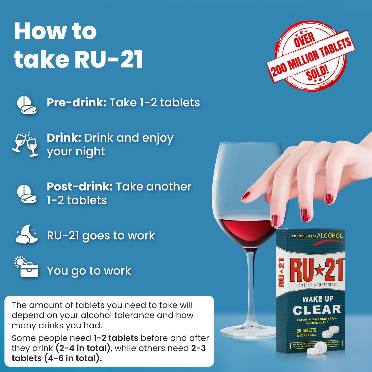 RU-21 Hangover Supplement for Work Morning After Drinking | Liver Support & Fast Recovery | Trusted USA-Made (20 Pills)