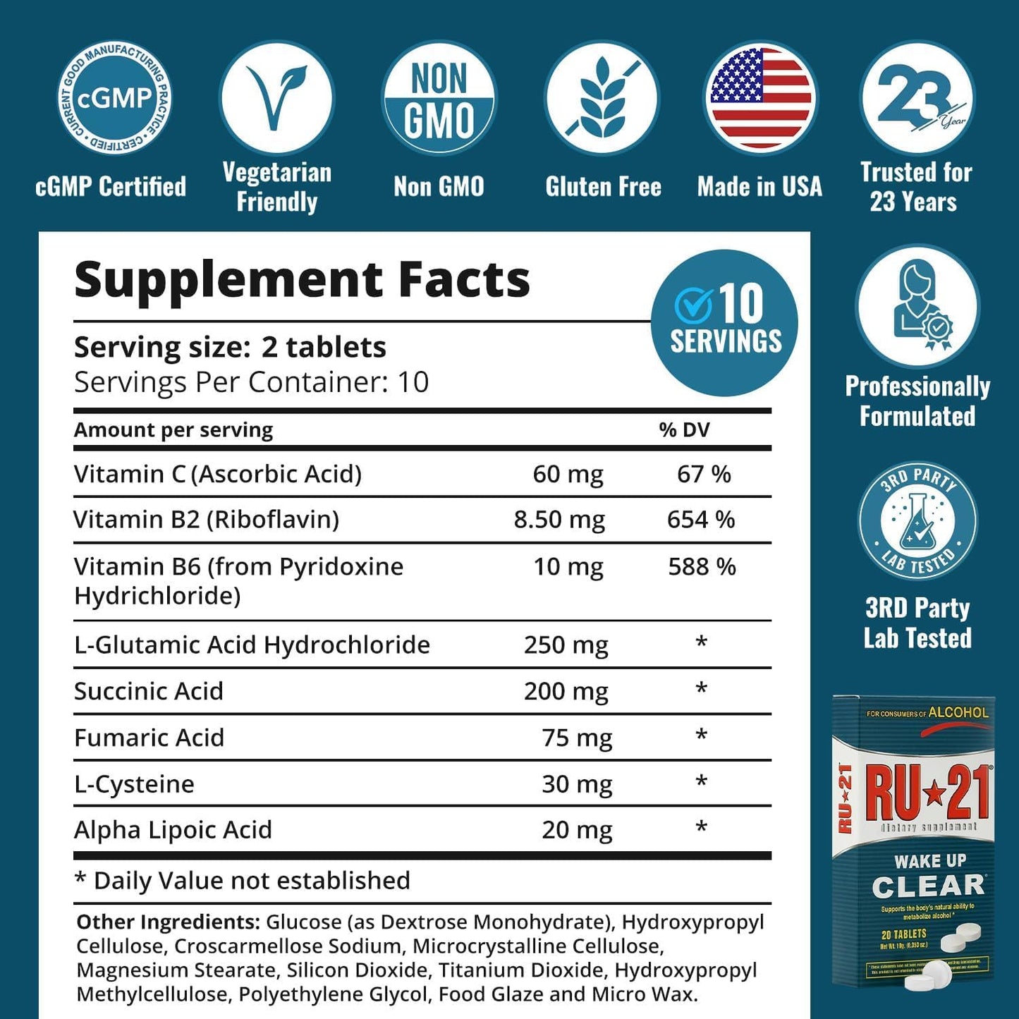 RU-21 Hangover Supplement for Work Morning After Drinking | Liver Support & Fast Recovery | Trusted USA-Made (20 Pills)