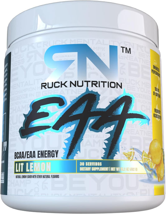 RUCK NUTRITION EAA Supplement - Full Spectrum Essential Amino Acids + BCAAs for Hydration, Energy, Recovery (30 Servings, Lit Lemon)
