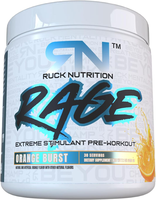 RUCK NUTRITION Rage Pre-Workout Supplement - 30 Servings for Energy Boost and Pump Enhancement with Citrulline, Caffeine, and Green Tea Leaf - Orange Burst Flavor