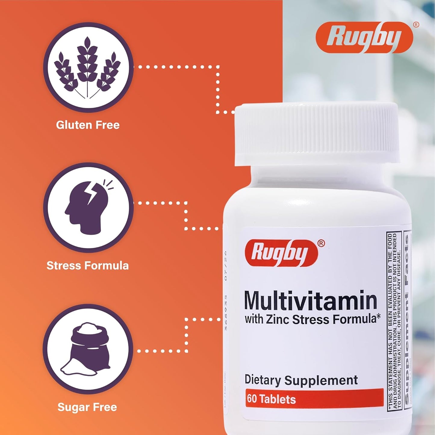 Rugby Multivitamin with Zinc Stress Formula - 60 Tablets - Dietary Supplement for Rugby Players