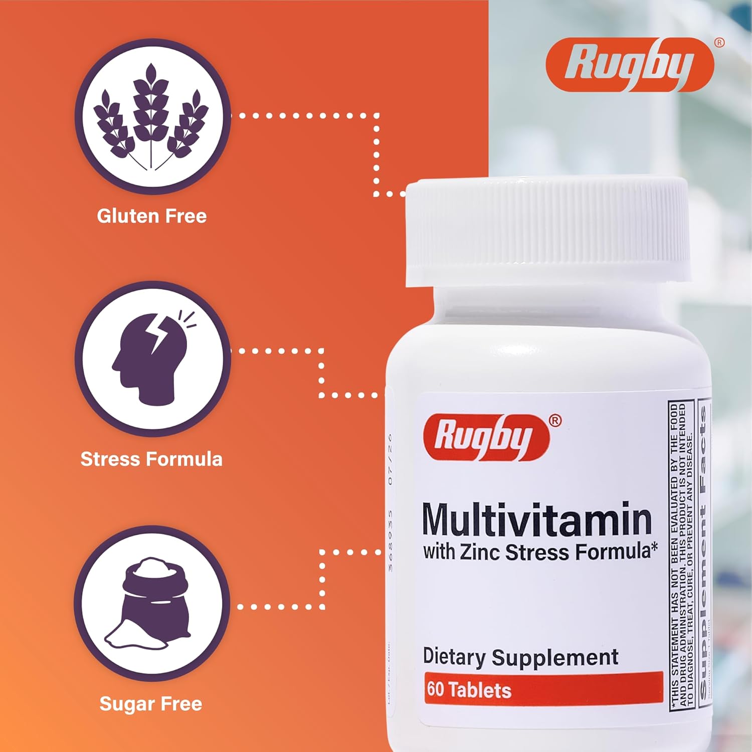 Rugby Multivitamin with Zinc Stress Formula - 60 Tablets - Dietary Supplement for Rugby Players