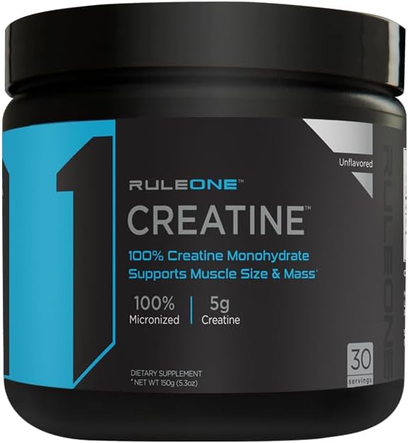 Rule 1 Creatine Powder - Micronized Monohydrate for Lean Muscle and High-Intensity Workouts (30 Servings)