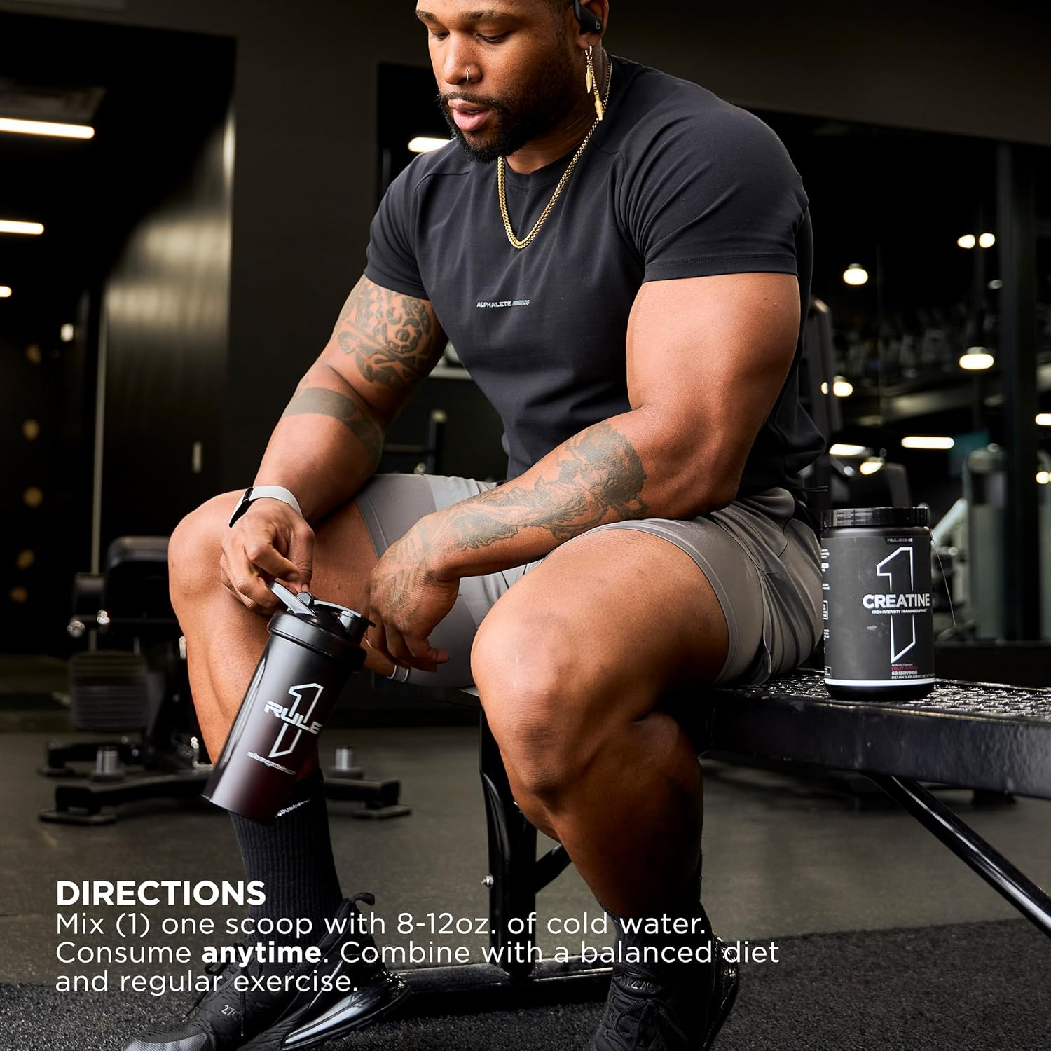 Rule 1 Creatine Powder - Micronized Monohydrate for High-Intensity Exercise, Lean Body Mass (60 Servings)