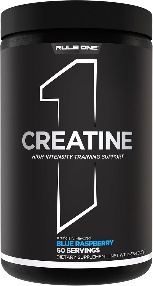 Rule 1 Creatine Powder - Pure Micronized Creatine Monohydrate for High-Intensity Exercise and Lean Body Mass Support, Blue Raspberry Flavor - 60 Servings