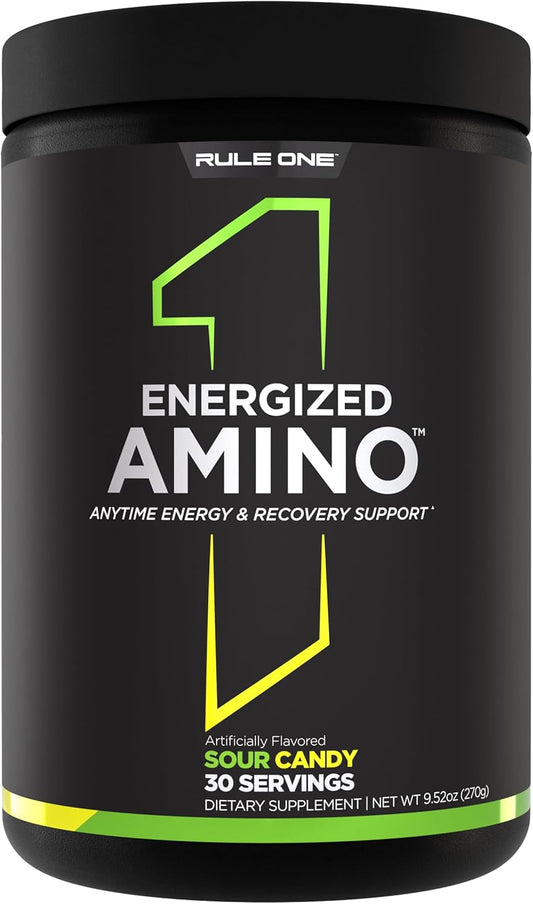 Rule 1 Energized Amino: BCAA Energy and Recovery Support (Sour Candy, 30 Servings)