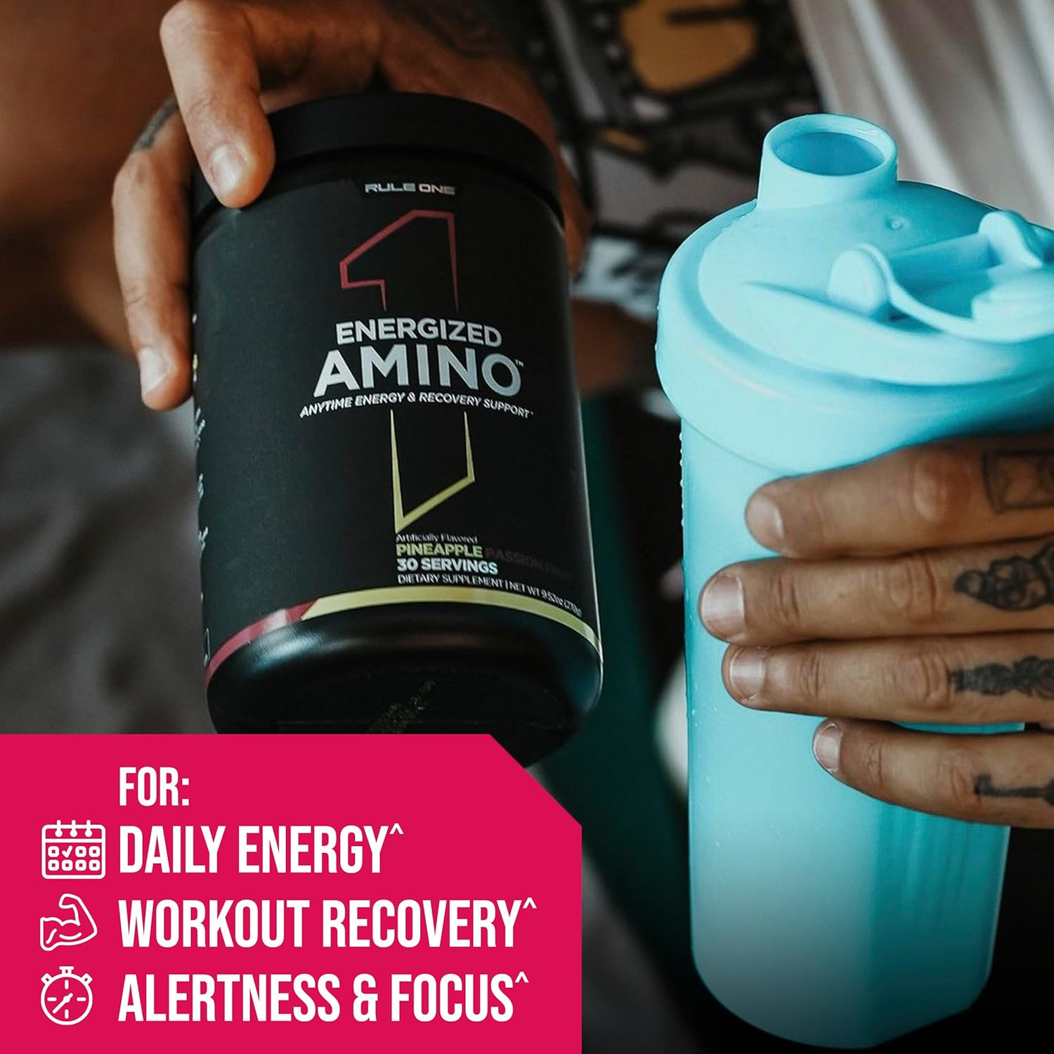 Rule 1 Energized Amino: BCAA Energy and Recovery Support (Sour Candy, 30 Servings)