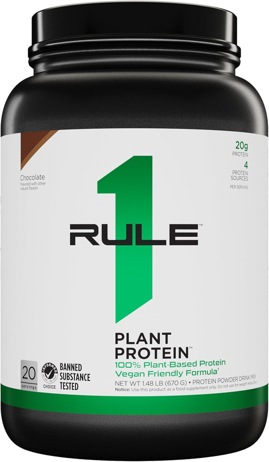 Rule 1 Proteins Plant Protein Powder - Vegan, Gluten-Free, Dairy Free, Soy Free - 20g Protein per Serving - Chocolate Flavor - 20 Servings