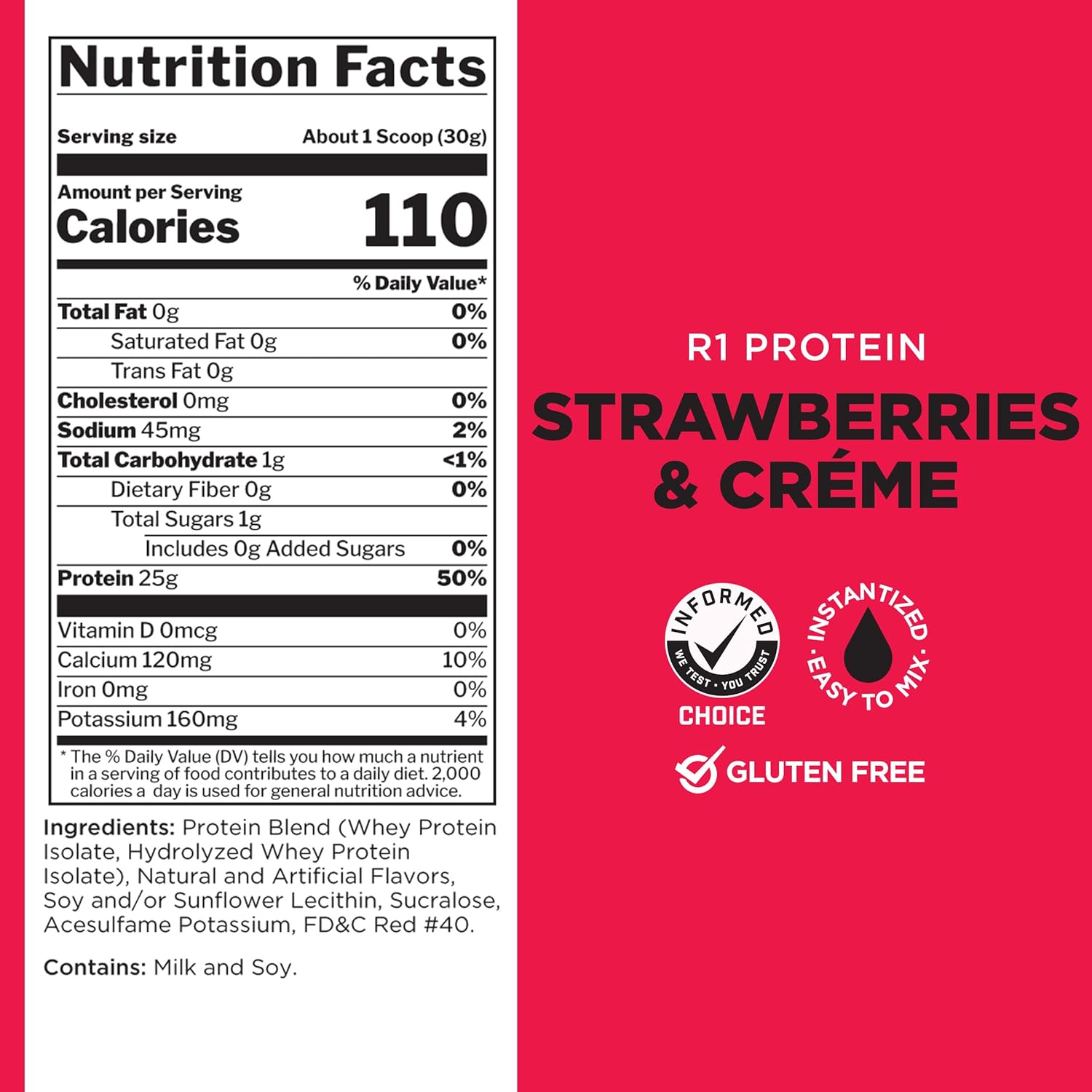 Rule 1 Proteins R1 Protein Strawberries & Creme 5lbs - 25g Fast-Acting Isolate & Hydrolysate Powder with 6g BCAAs for Muscle Growth & Recovery
