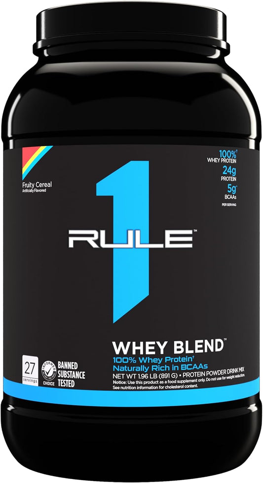 Rule 1 Proteins R1 Whey Blend - Fruity Cereal Flavor, 24g Fast-Acting Whey Protein, EAAs and BCAAs, 2 lbs.
